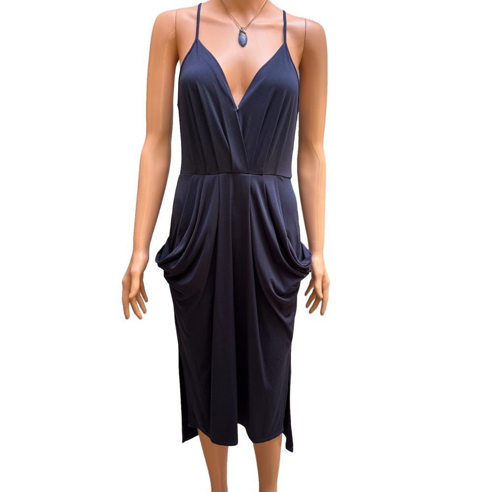 BCBGeneration Deep Blue V-Neck Sleeveless MIDI Dress Small